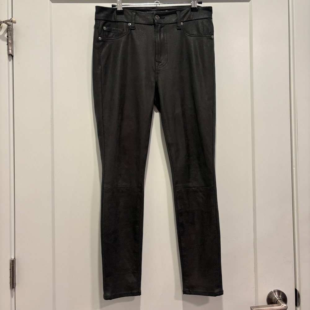 7 For All Mankind Black Coated Skinny Pants Textured Faux Leather Size 28